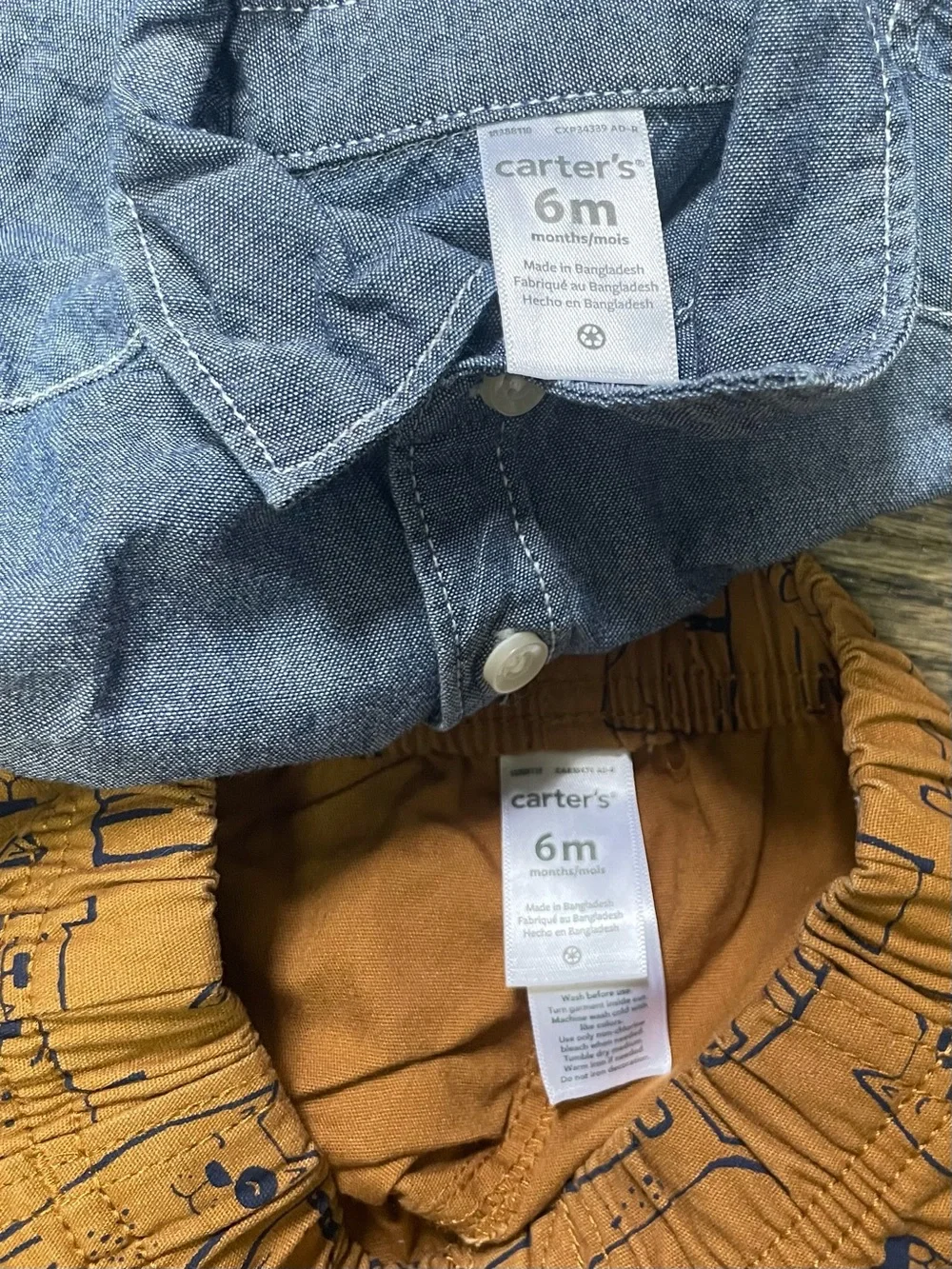 CARTER’S Baby Boy 2-Piece Chambray Shirt and Brown Pants Set size 6M